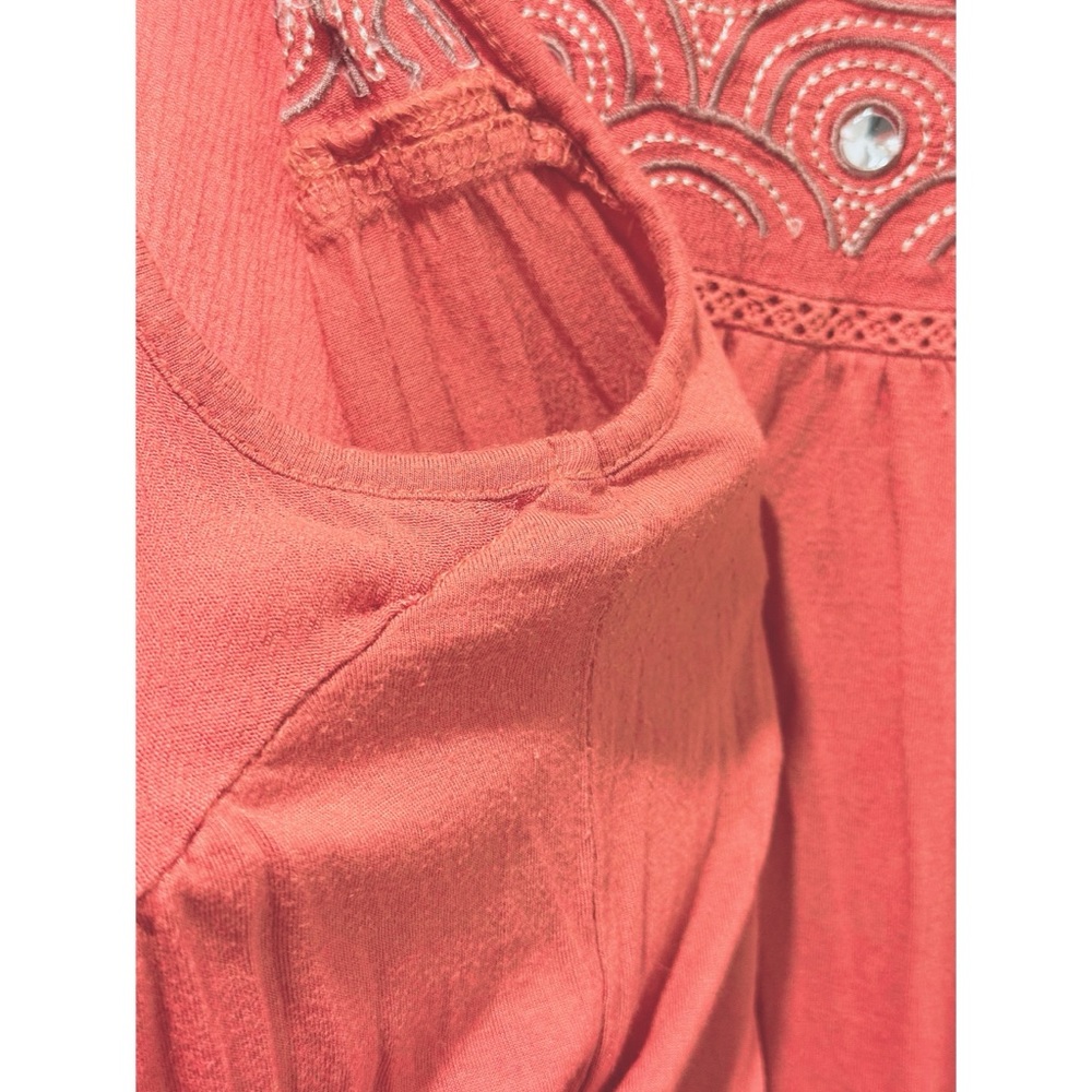 Neiman Marcus Embroidered Rhinestone Tank Top In Coral - Picture 7 of 9